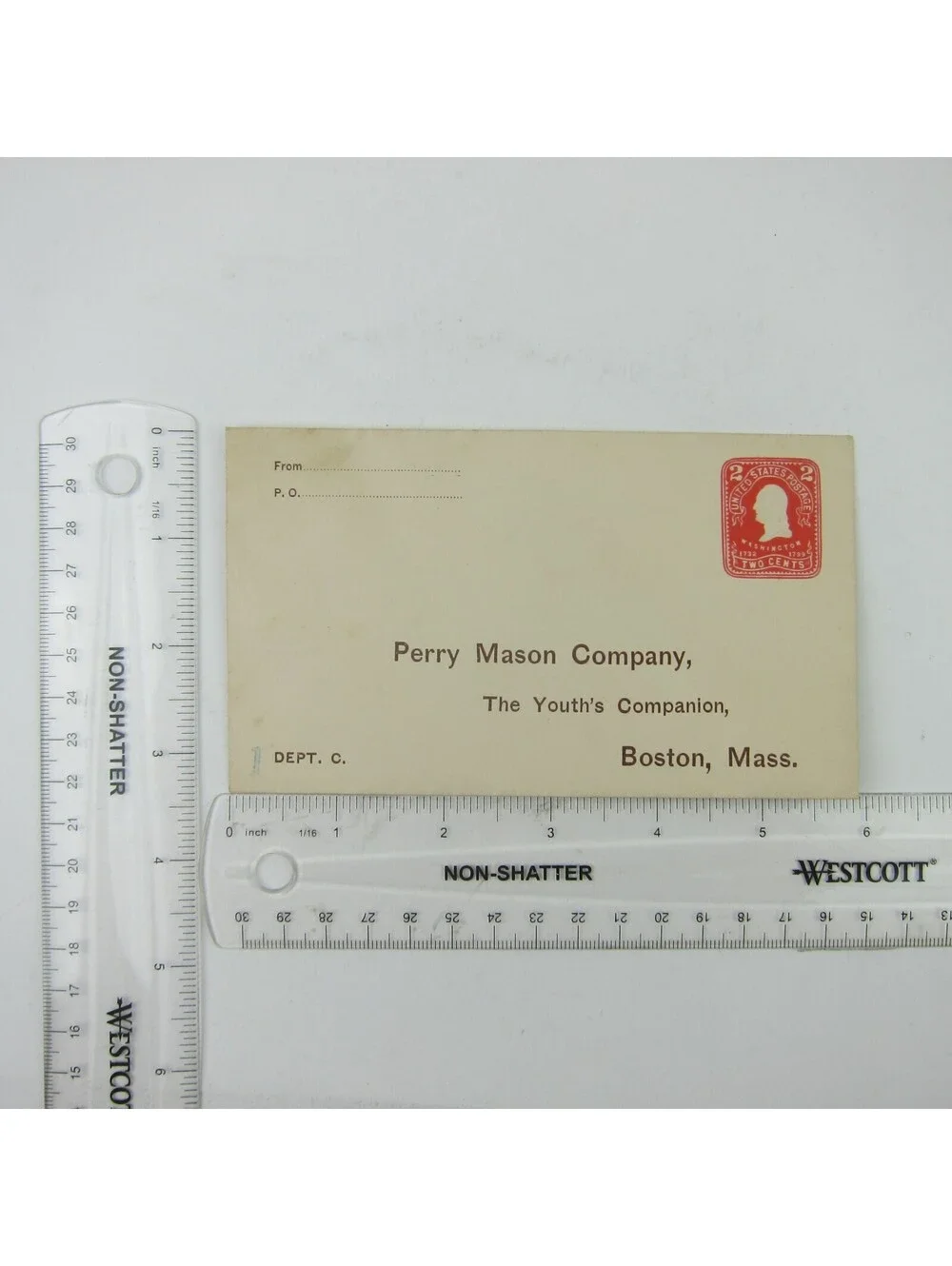 US Postal Stationery Perry Mason Company Youths Companion Boston 2 cent Antique